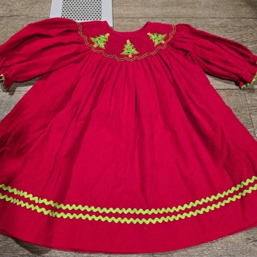 Red Dress with Green Tree Embroidery - Picture 1 of 4